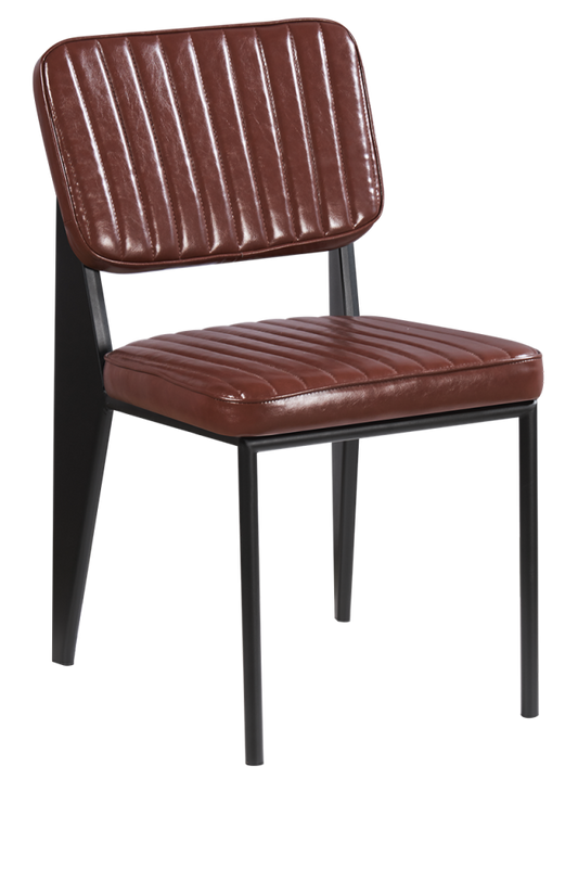 Indoor Black Metal Armless Chair with Brown Vinyl Seat and Back