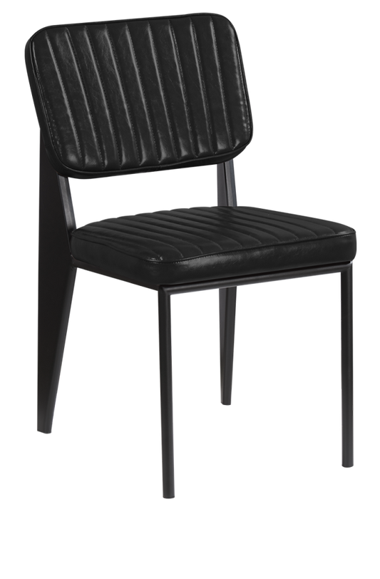 Black Metal Armless Chair with Black Vinyl Seat & Back