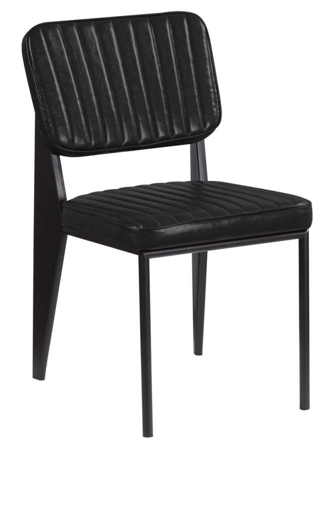 Black Metal Armless Chair with Black Vinyl Seat & Back
