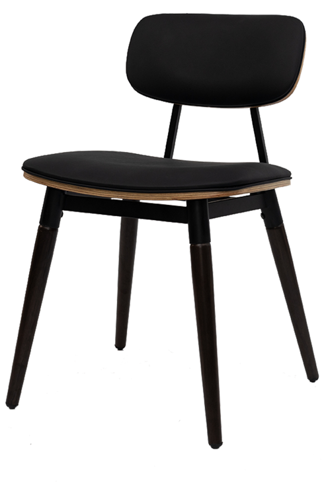 Steel Chair w/ Brown Finished Wood Grain & Black Vinyl Back & Seat