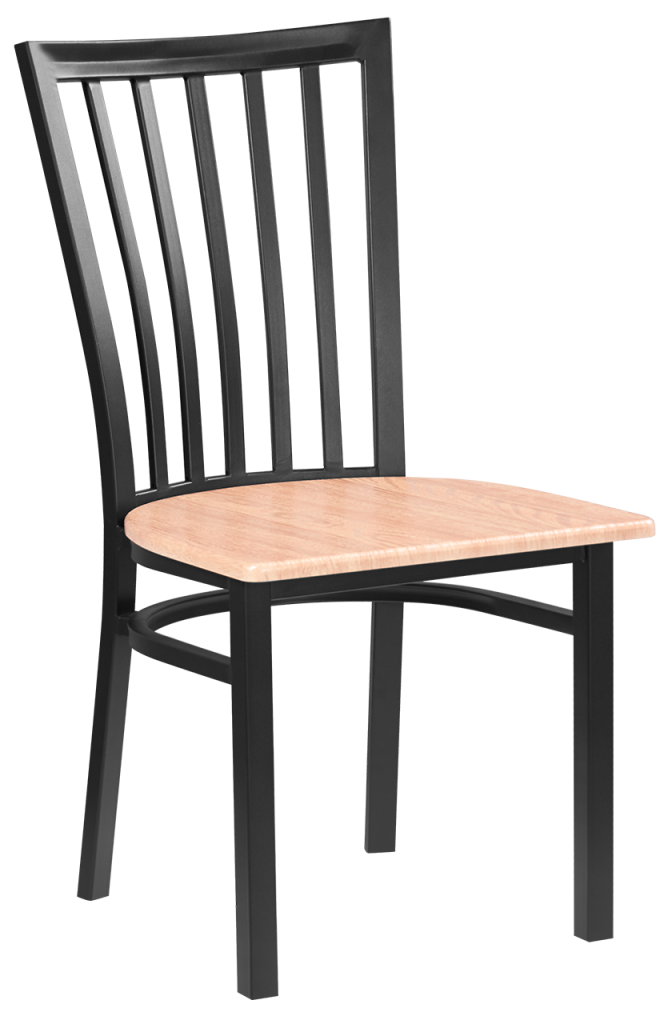 Elongated Vertical Back Metal Chair w/ Veneer Seat