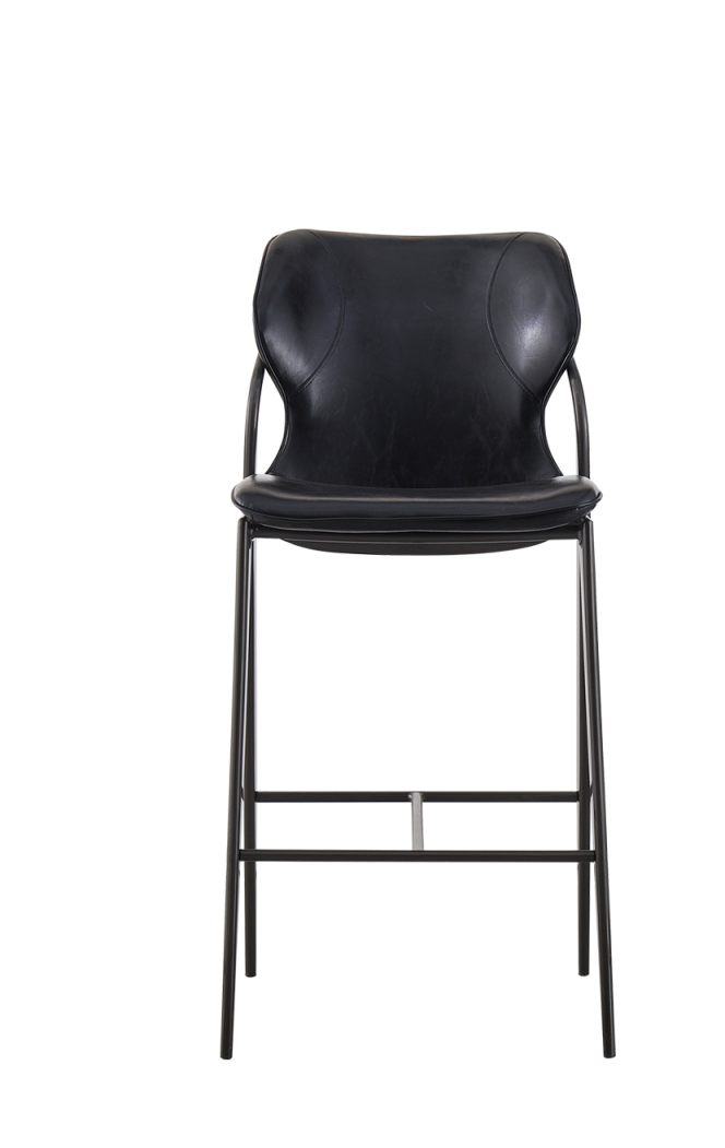 Modern Indoor Steel Barstool with Black Vinyl Seat and Back