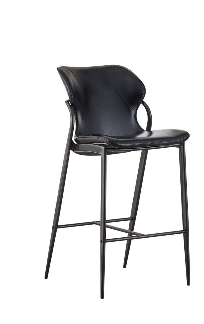 Modern Indoor Steel Barstool with Black Vinyl Seat and Back