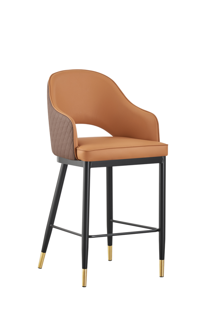 Light Orange Vinyl Seat and Back Steel Barstool With Gold Base