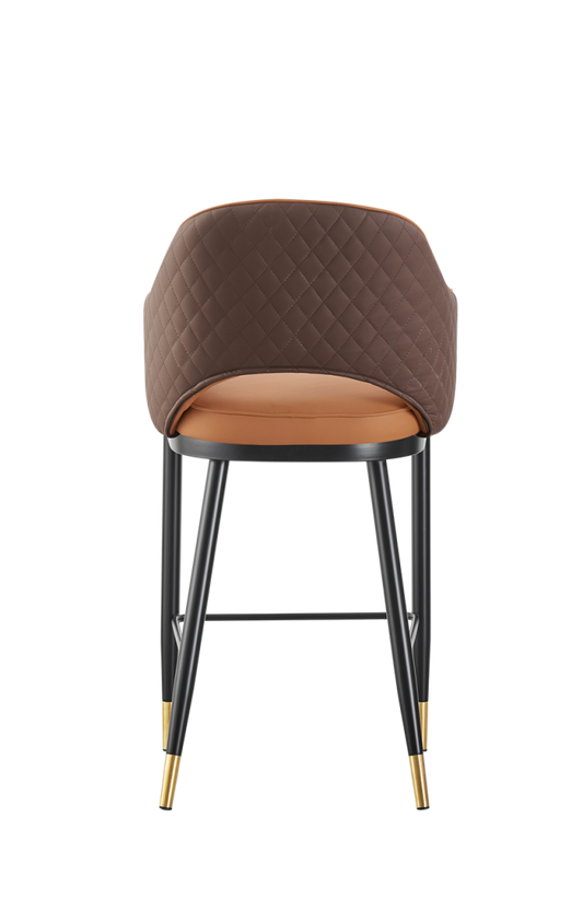 Light Orange Vinyl Seat and Back Steel Barstool With Gold Base