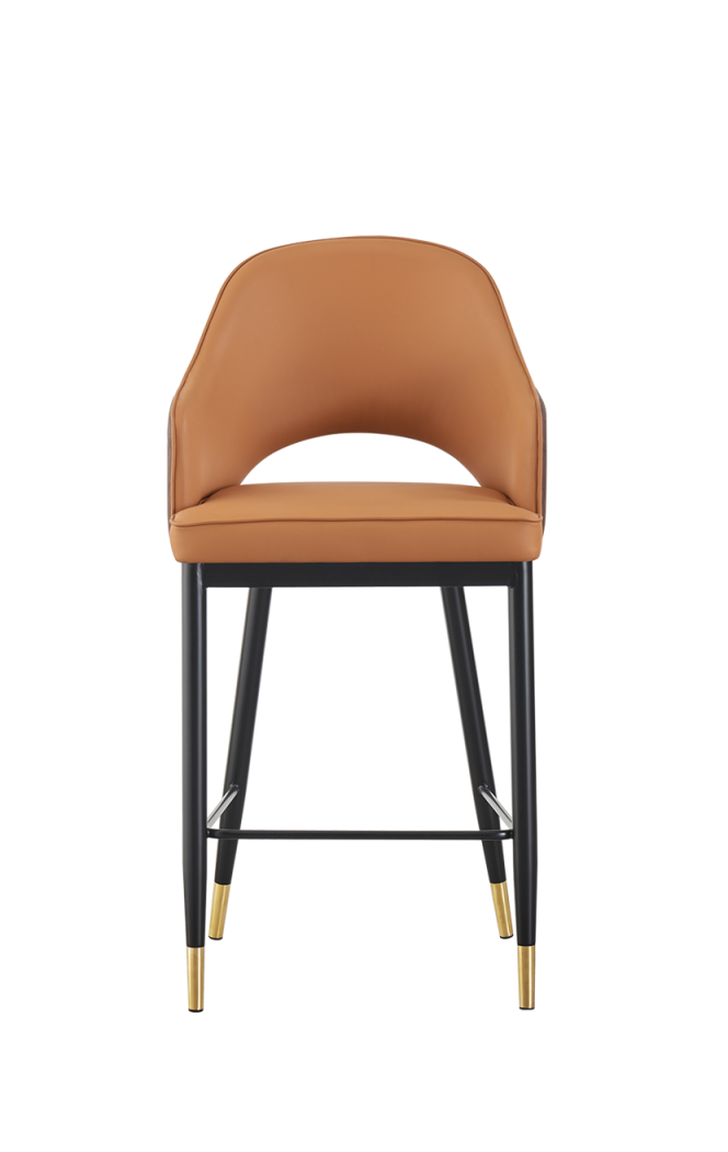 Light Orange Vinyl Seat and Back Steel Barstool With Gold Base