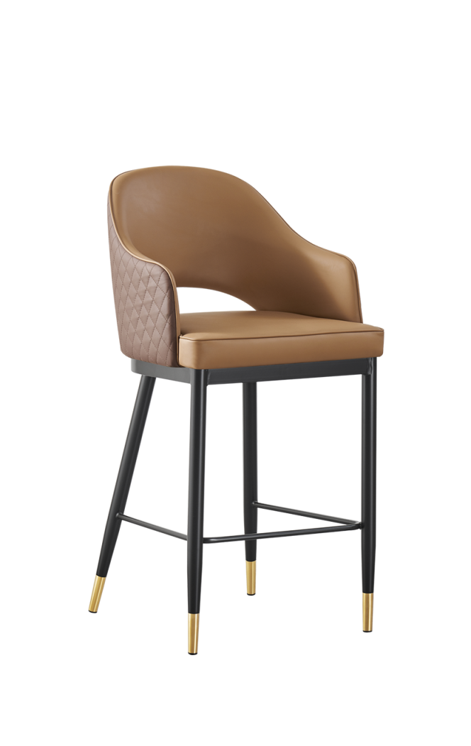Light Brown Vinyl Seat and Back Steel Barstool With Gold Base