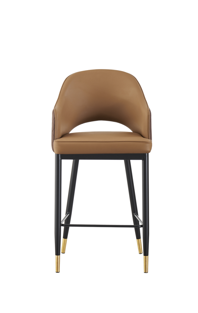 Light Brown Vinyl Seat and Back Steel Barstool With Gold Base