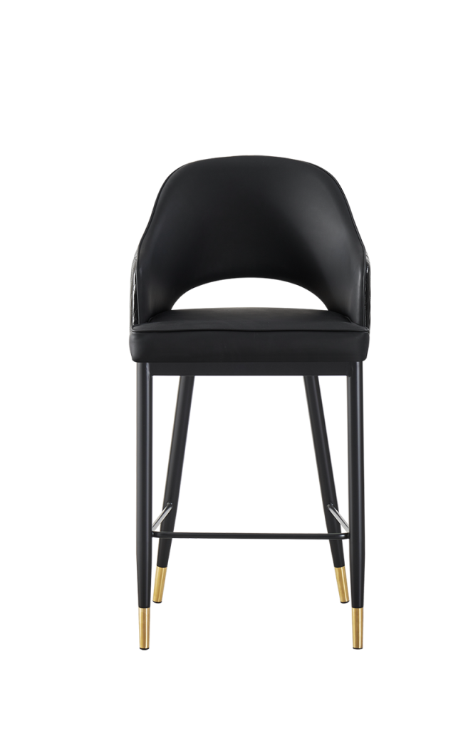 Black Vinyl Seat and Back Steel Barstool With Gold Base