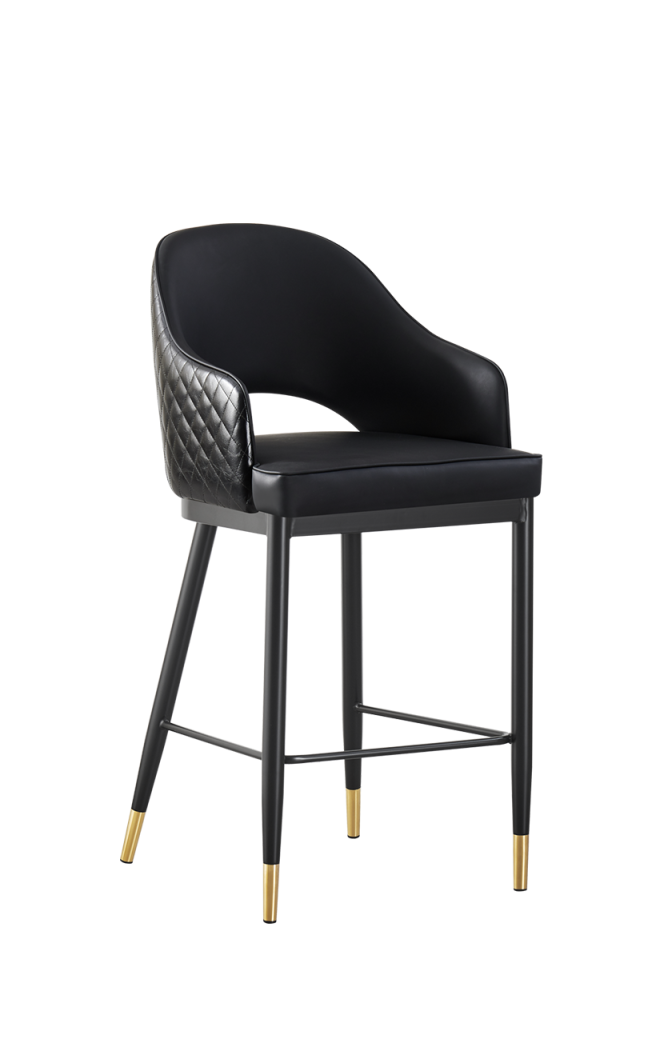 Black Vinyl Seat and Back Steel Barstool With Gold Base