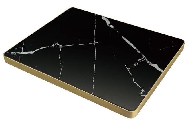 Gold Stainless Marble Black Sintered Stone Table Top with Gold Stainless Steel Edge