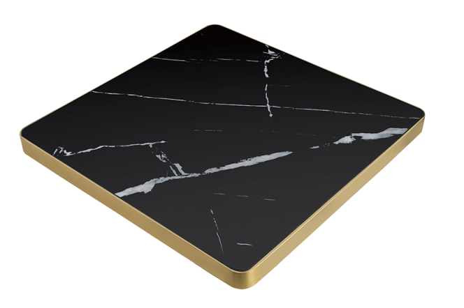 Gold Stainless Marble Black Sintered Stone Table Top with Gold Stainless Steel Edge