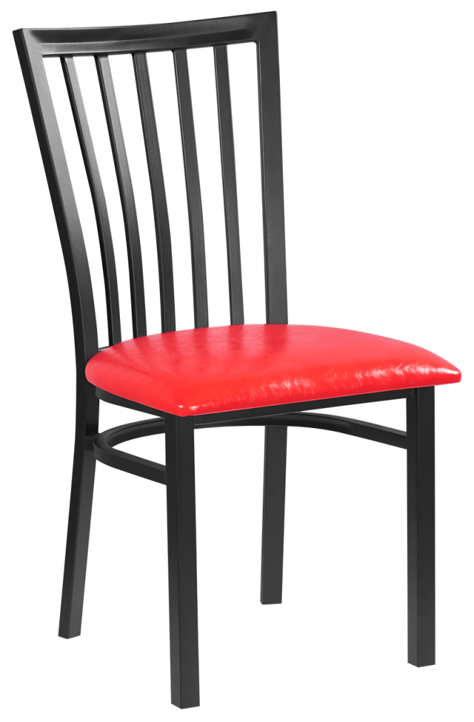 Elongated Vertical Back Metal Chair w/ Veneer Seat