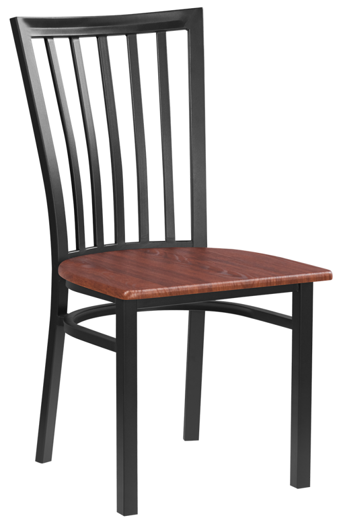 Elongated Vertical Back Metal Chair w/ Veneer Seat
