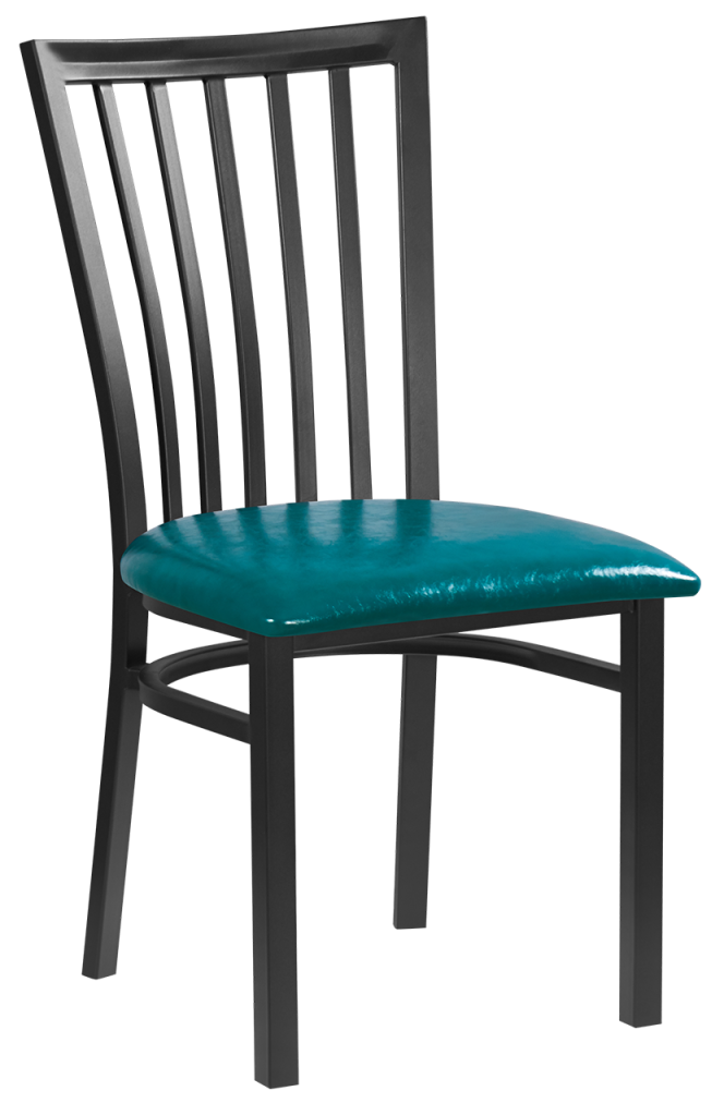 Elongated Vertical Back Metal Chair w/ Veneer Seat