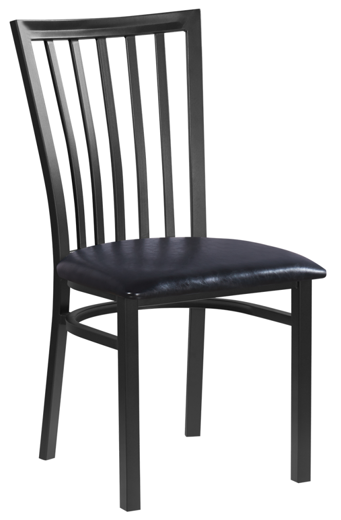 Elongated Vertical Back Metal Chair w/ Veneer Seat