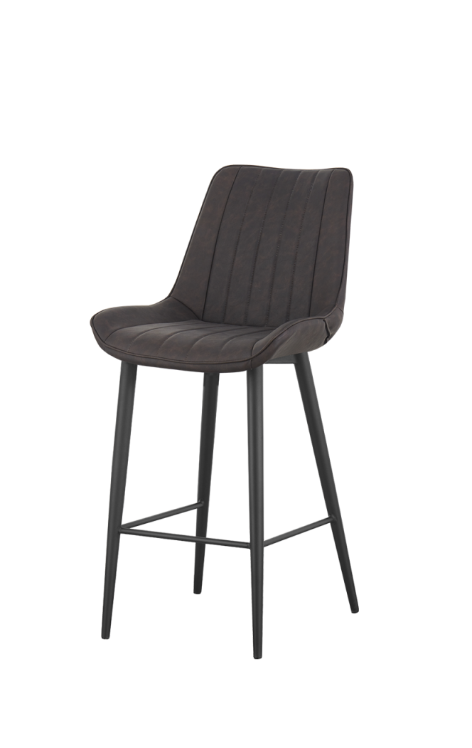 Indoor Barstool with Brown Seat and Black Steel