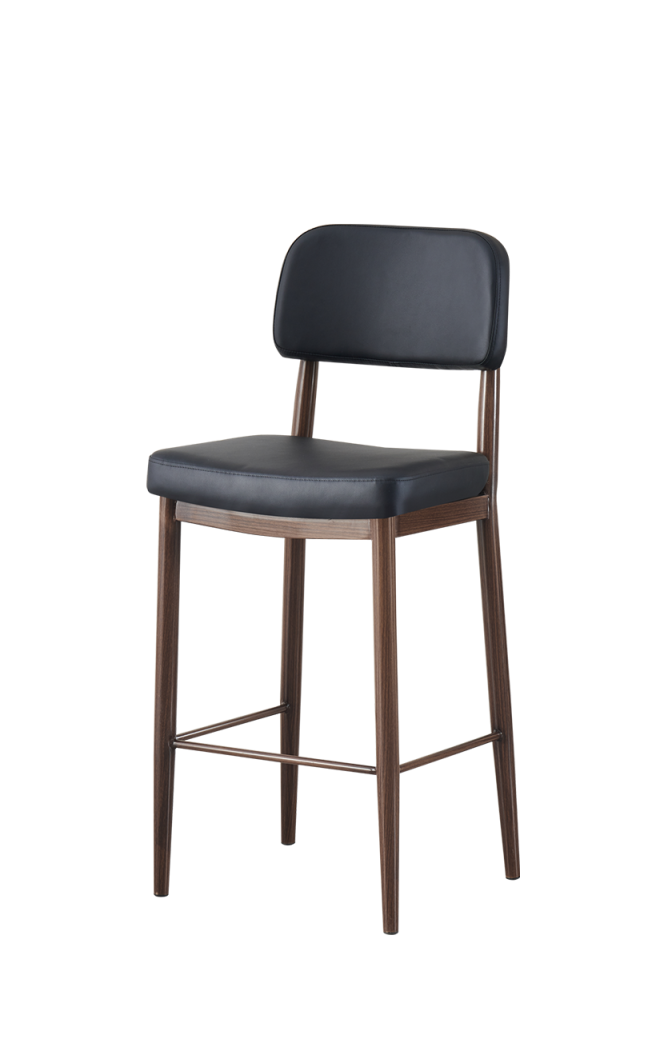 Indoor Walnut Frame and Black Seat and Back Barstool
