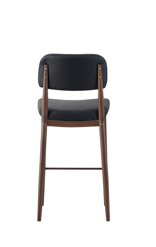 Indoor Walnut Frame and Black Seat and Back Barstool