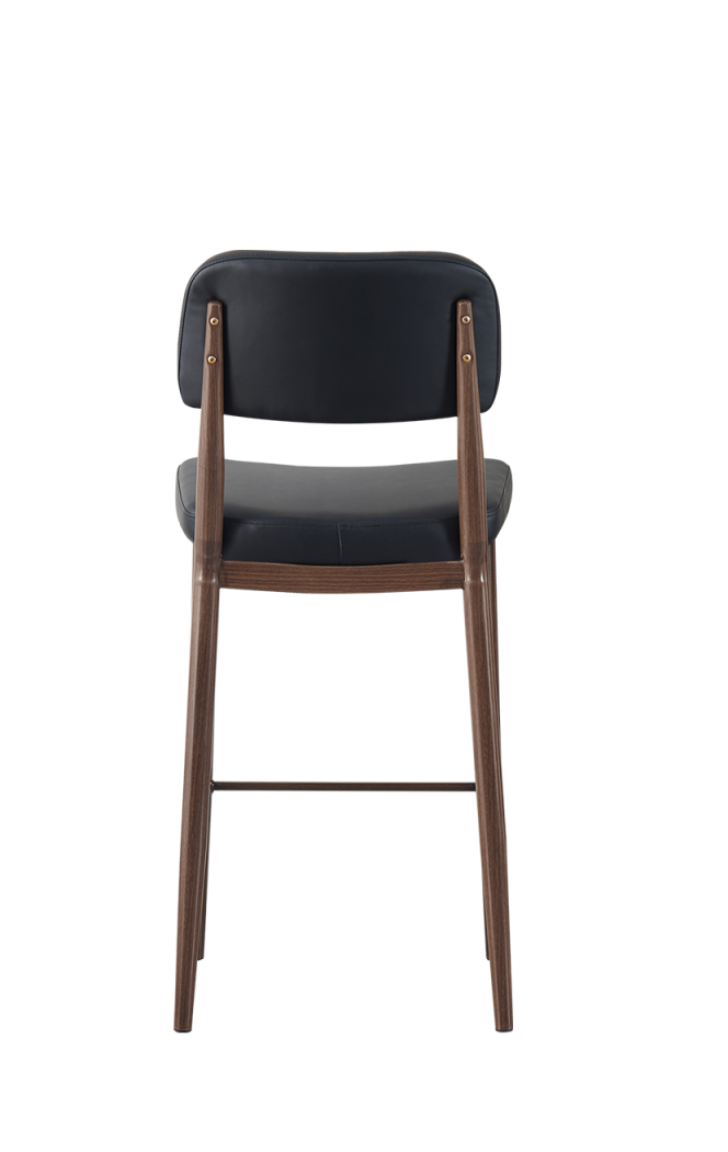 Indoor Walnut Frame and Black Seat and Back Barstool