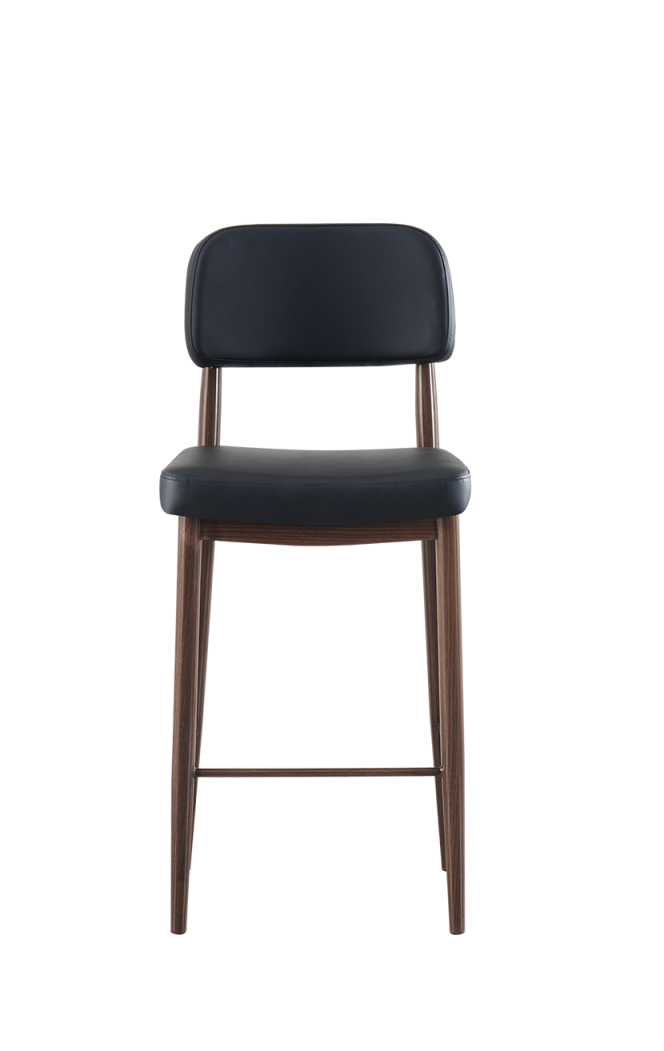 Indoor Walnut Frame and Black Seat and Back Barstool