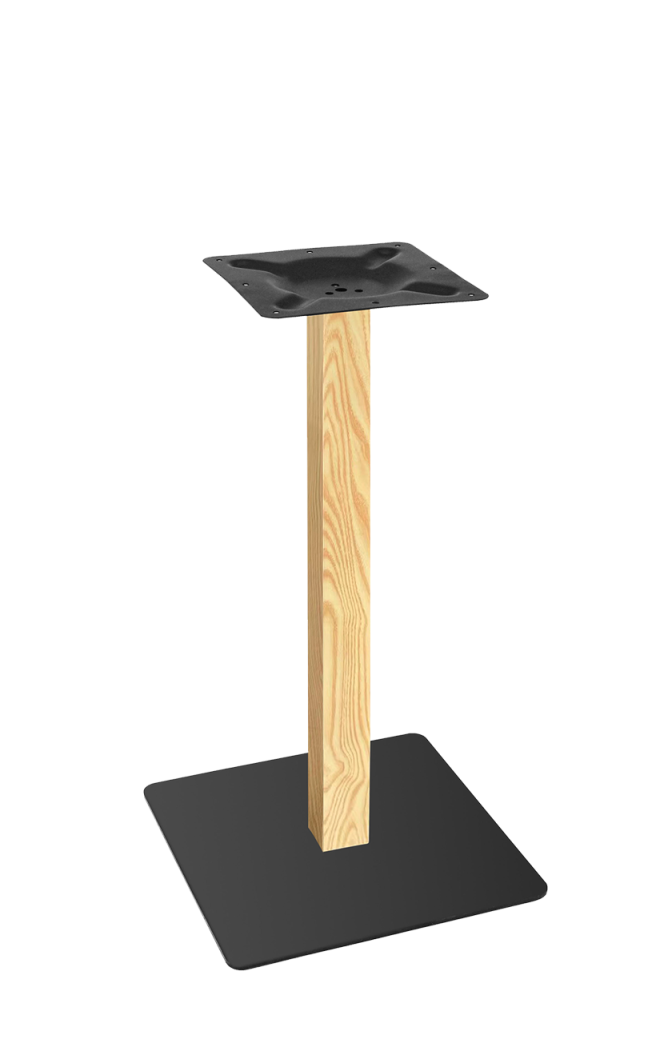 16''X 16'' Wood Grain Column and Black Steel Table Base, 3 PCS Easy Assembly