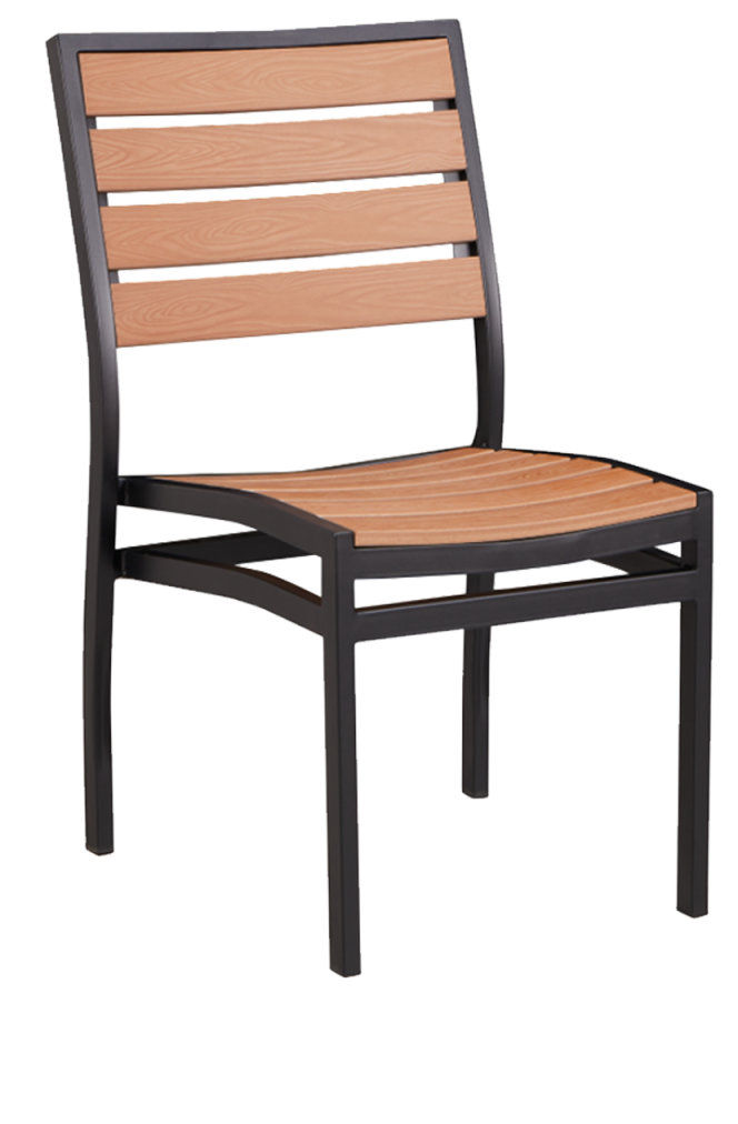 Armless Outdoor/Indoor Metal Chair with Imitation Teak Slats