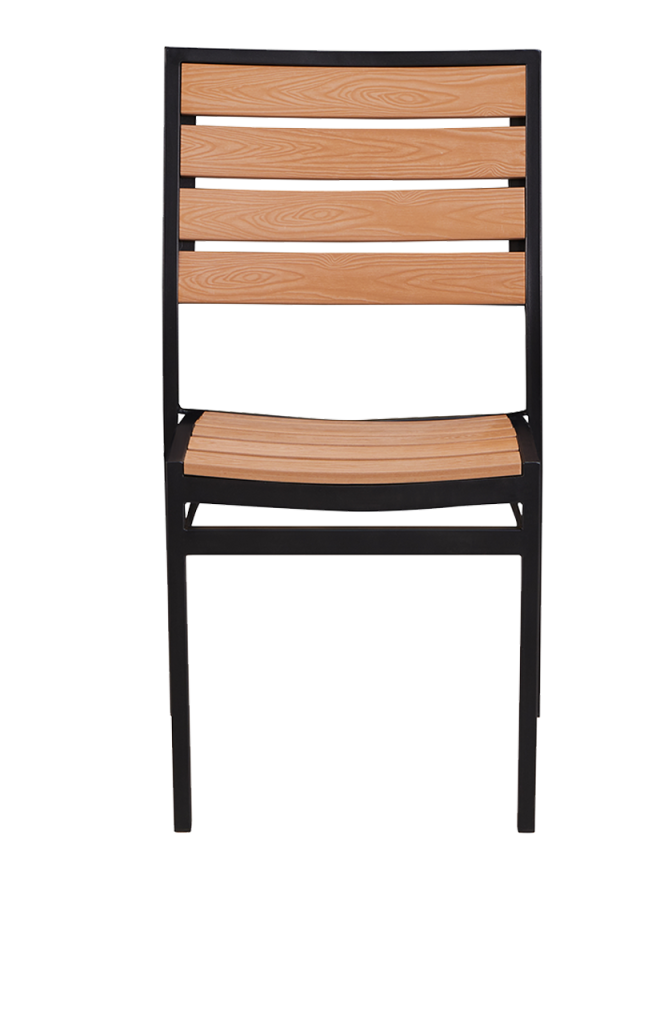 Armless Outdoor/Indoor Metal Chair with Imitation Teak Slats