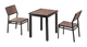 24'' x 24'' Outdoor Aluminum Table and 2 Armless Chairs Finish Black with Imitation Teak Slats