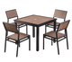36'' x 36'' Outdoor Aluminum Table and 4 Armless Chairs Finish Black with Imitation Teak Slats