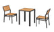 Outdoor Aluminum Table and 2 Armless Chairs with Imitation Teak Slats, Finish Natural
