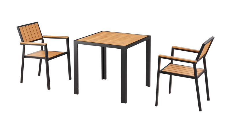 30''x 30'' Outdoor Aluminum Table and 2 Chairs with Imitation Teak Slats, Finish Natural