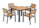 36'' x 36'' Outdoor Aluminum Table and 4 Chairs with Imitation Teak Slats, Finish Natural