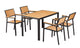 30'' x 48'' Outdoor Aluminum Table and 4 Chairs with Imitation Teak Slats, Finish Natural