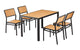 30'' x 48'' Outdoor Aluminum Table and 4 Armless Chairs with Imitation Teak Slats, Finish Natural