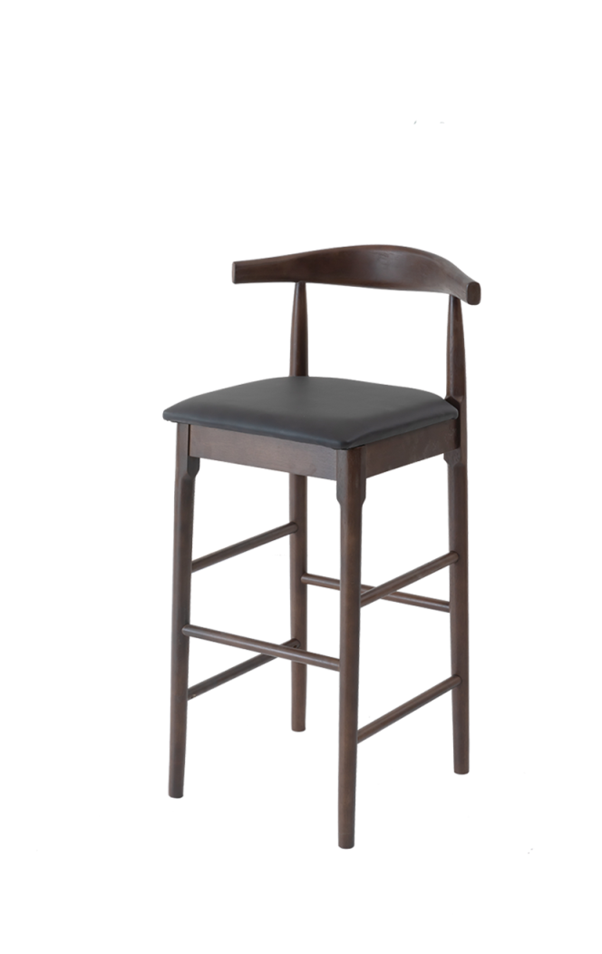 Rubber Wood OX Barstool with Black Seat, Finish Walnut