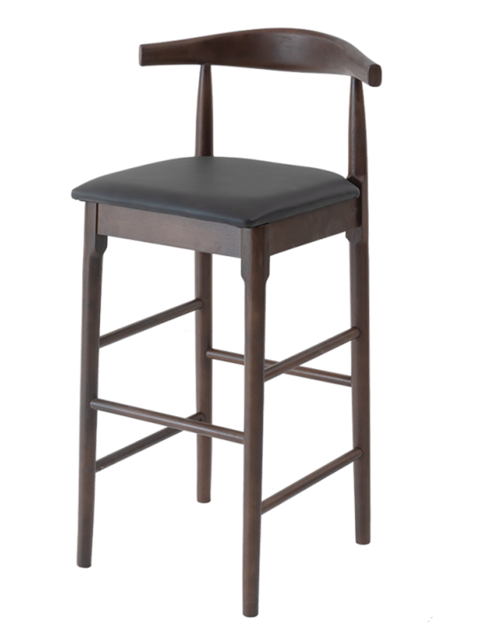 Rubber Wood OX Barstool with Black Seat, Finish Walnut