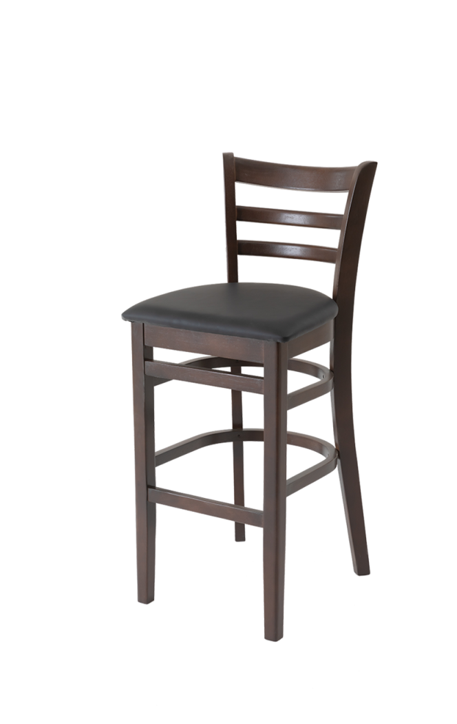 Rubber Wood Barstool with Vinyl Seat of Black, Finish Walnut