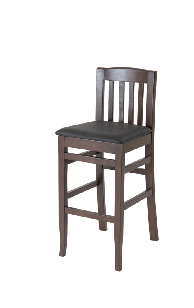 Classical Solid Rubber Wood Barstool with Walnut Frame, Black Seat