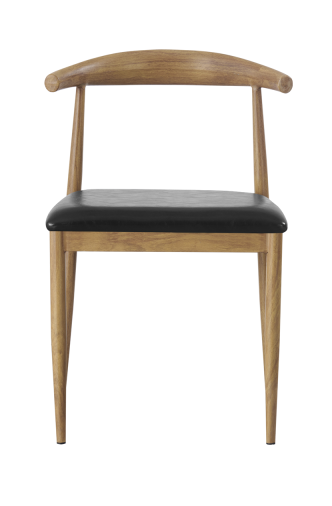 Natural-2  Wood Grain Finish Metal Chair w/. Black Vinyl Seat