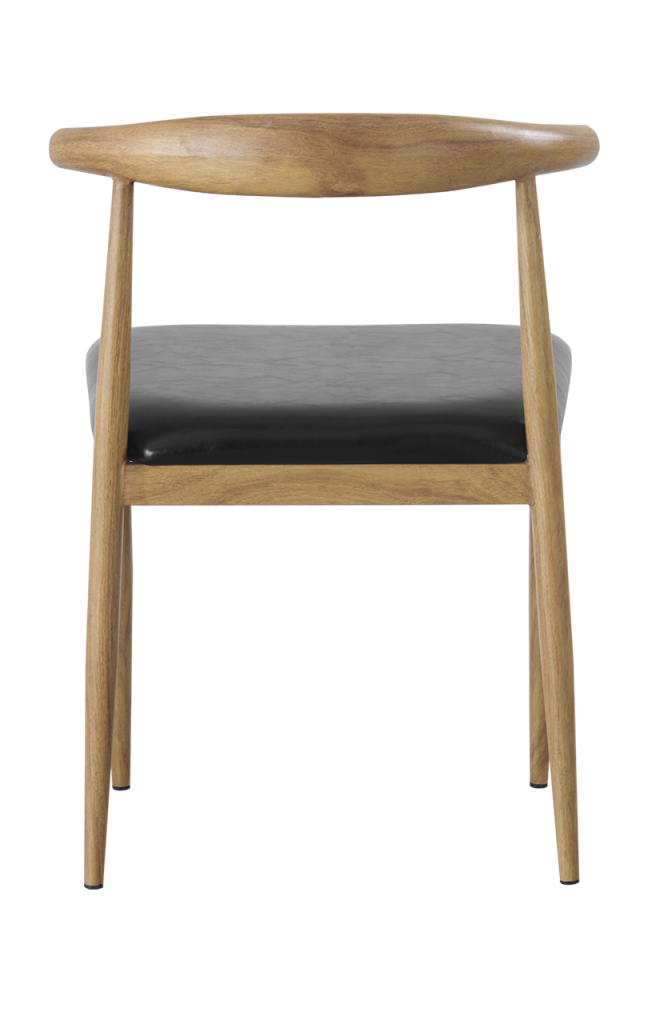 Natural-2  Wood Grain Finish Metal Chair w/. Black Vinyl Seat