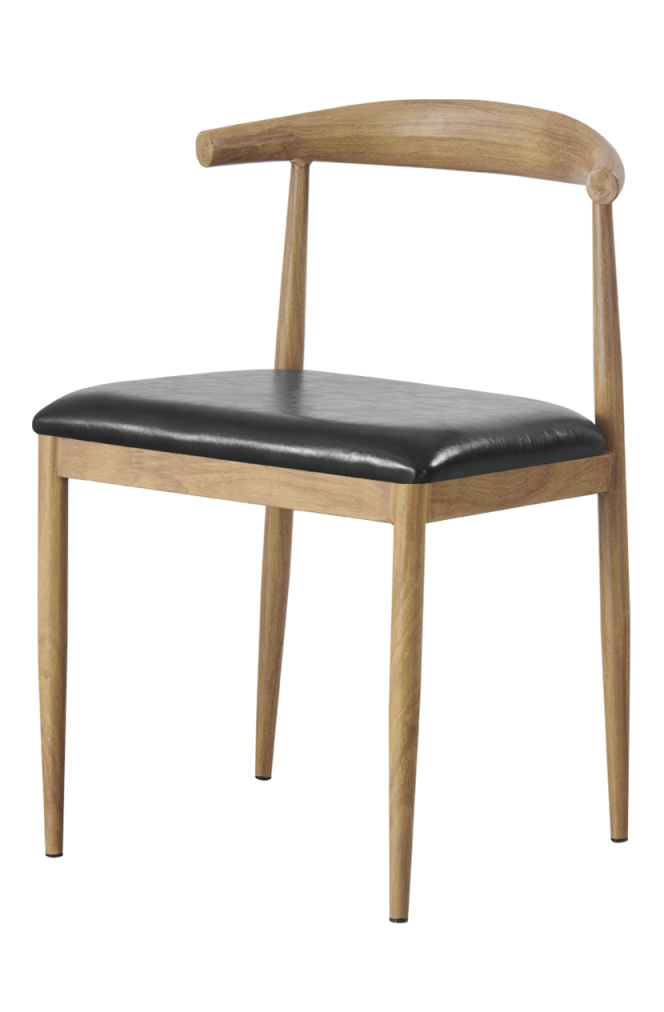 Natural-2  Wood Grain Finish Metal Chair w/. Black Vinyl Seat