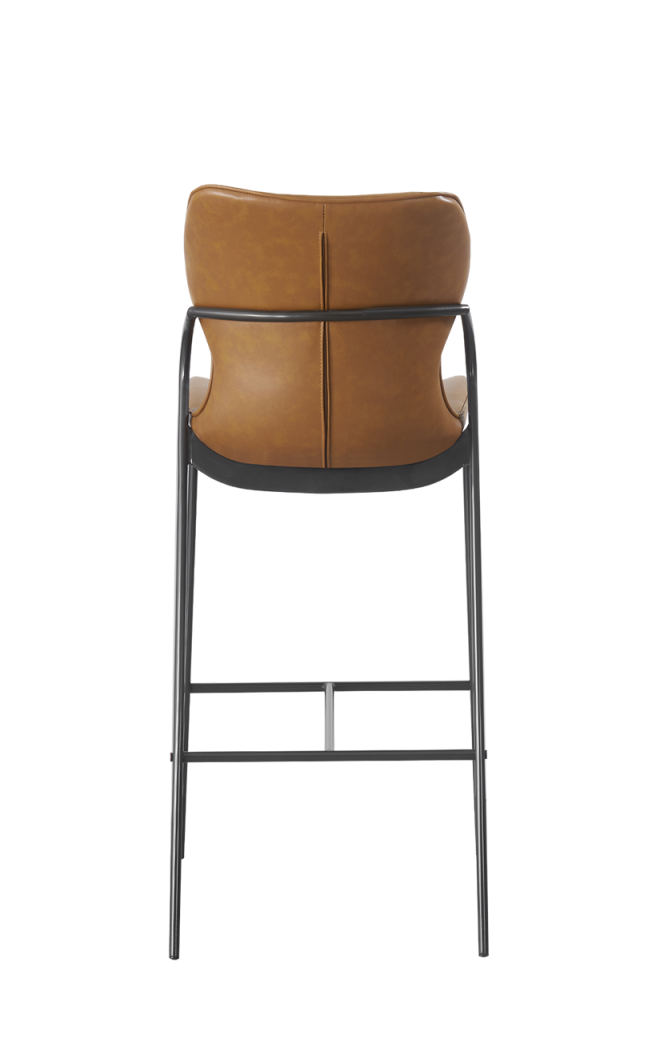 Modern Indoor Steel Barstool with Brown Vinyl Seat and Back