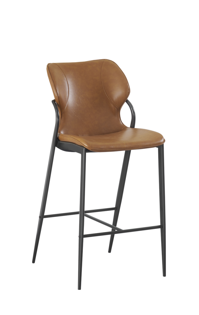 Modern Indoor Steel Barstool with Brown Vinyl Seat and Back