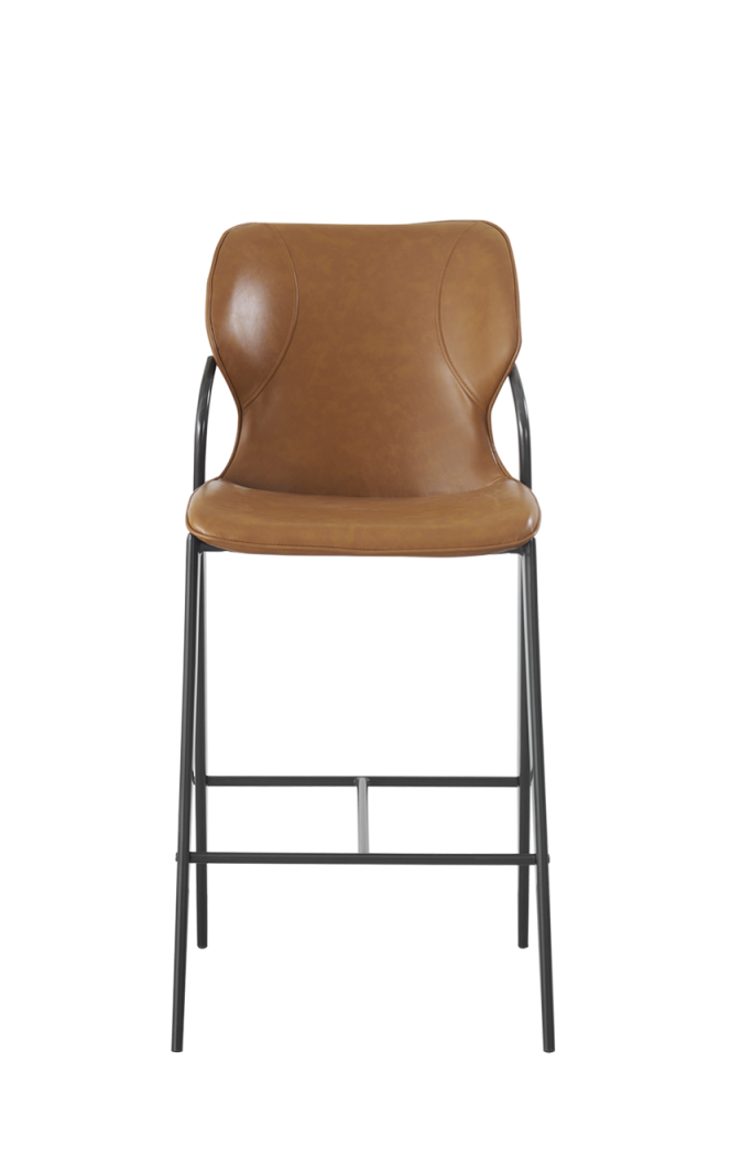 Modern Indoor Steel Barstool with Brown Vinyl Seat and Back