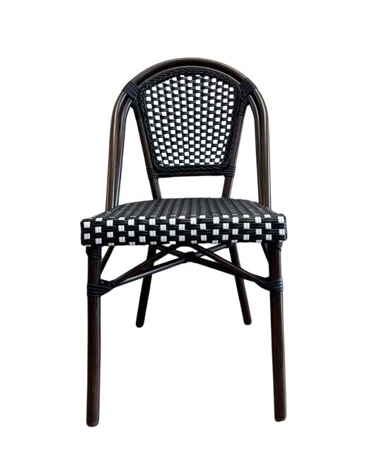 Aluminum PE Rattan Chair with Black & White Poly-Woven Seat & Back