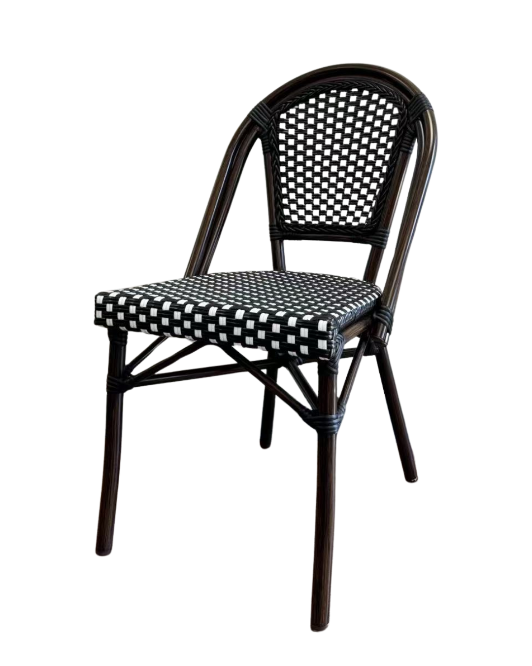 Aluminum PE Rattan Chair with Black & White Poly-Woven Seat & Back