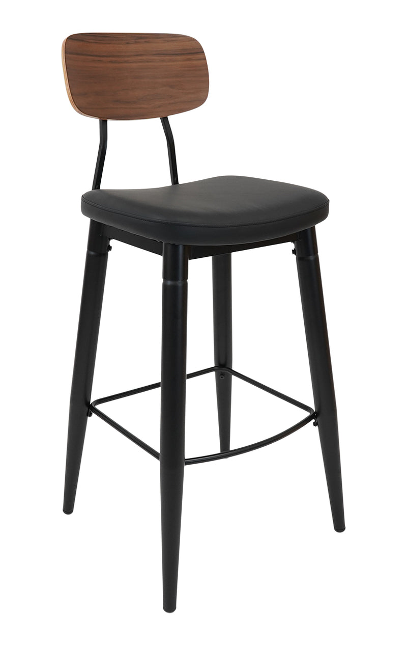Metal Barstool with Walnut Back&Black PU ,Finish Black