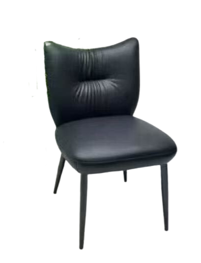 indoor black metal chair with padded seat and back