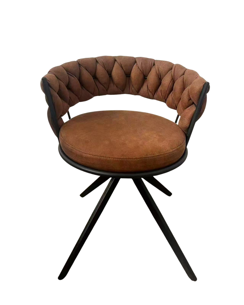 Indoor Modern Brown Chair with Diamond Pattern and Black Legs